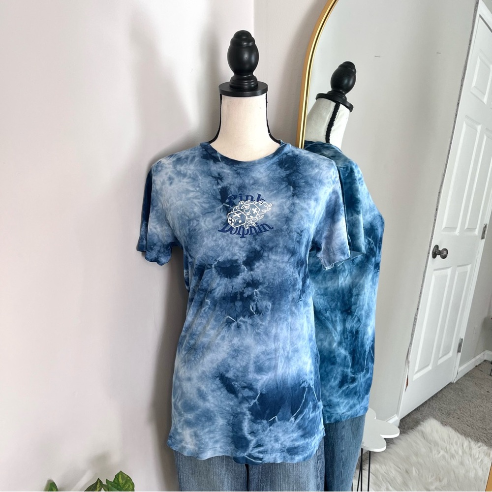 Pink Dolphin Blue Tye Dye Graphic Short Sleeve T-Shirt